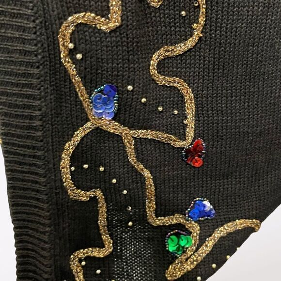 Ugly Christmas Sweater Cardigan One Hook Closure Embroidered Size Medium Rope - Picture 6 of 11